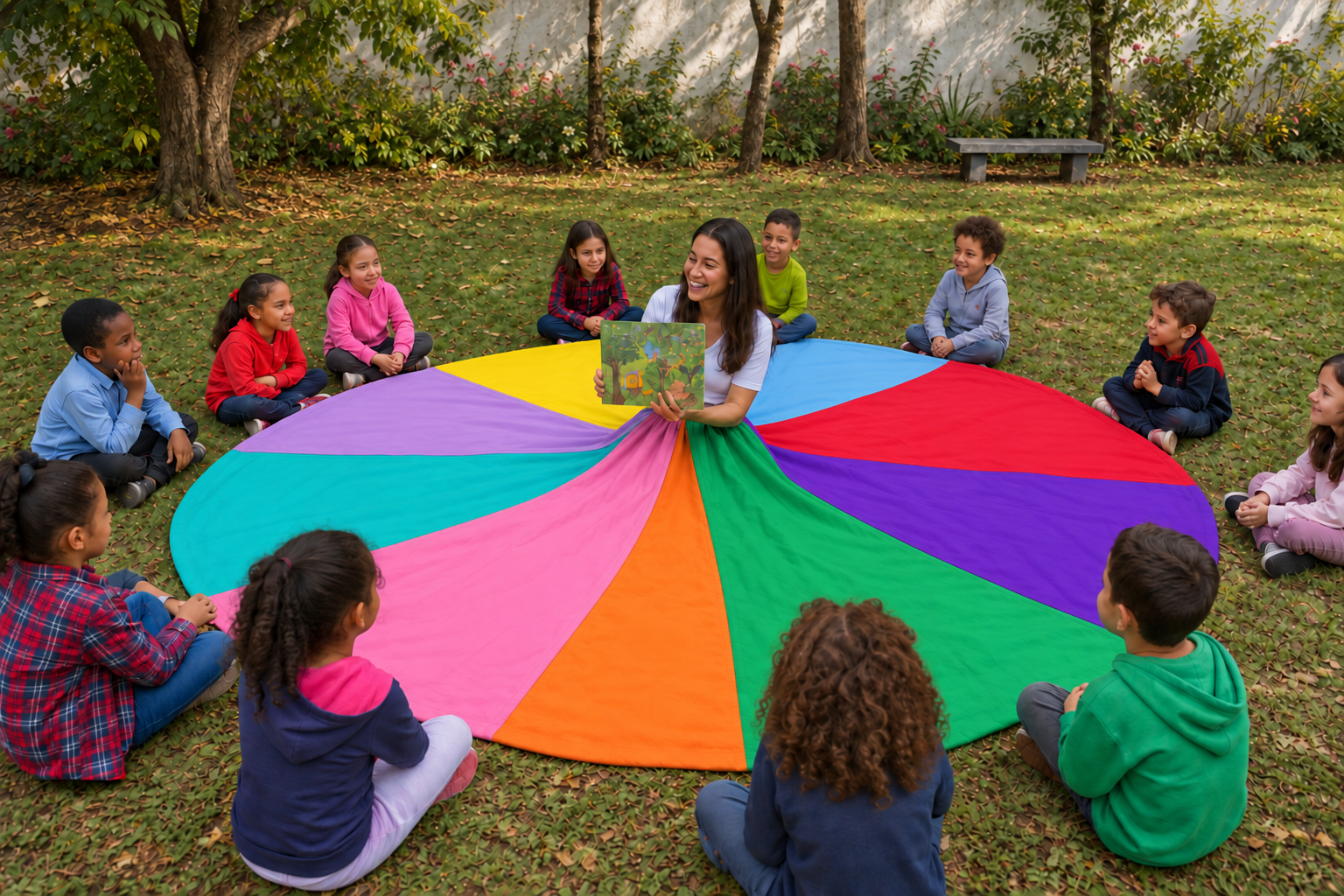 Contação de histórias com crianças em uma aula Playoga